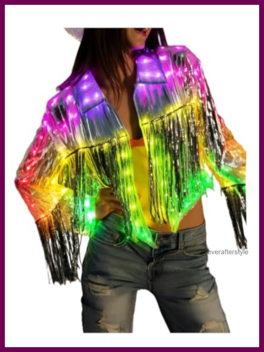 Women Sequin Tassel LED Light Up Fringe Jacket Disco Party Clubwear